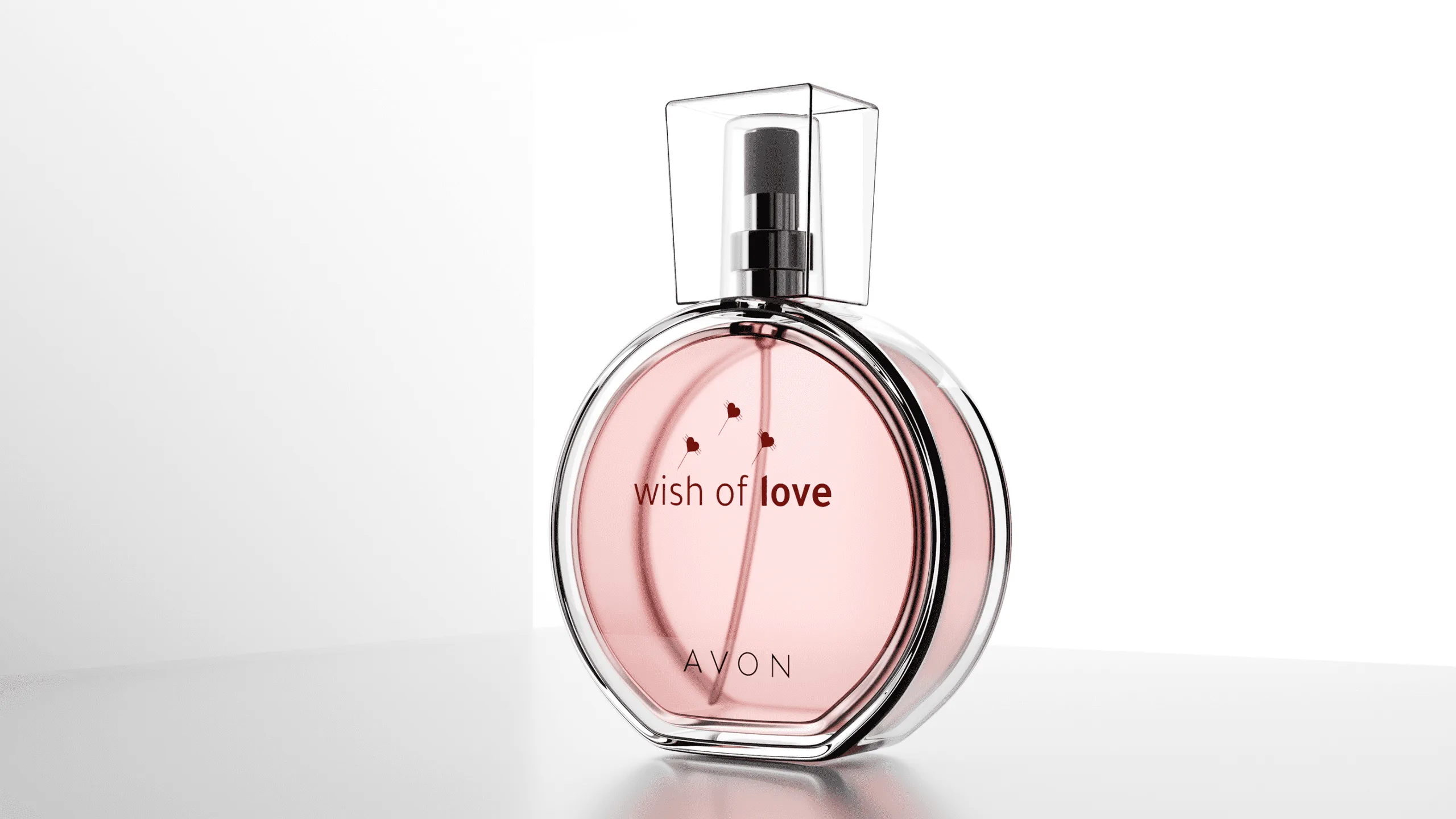 3D CGI render of Avon perfume bottle with pink gradient glass and silver cap