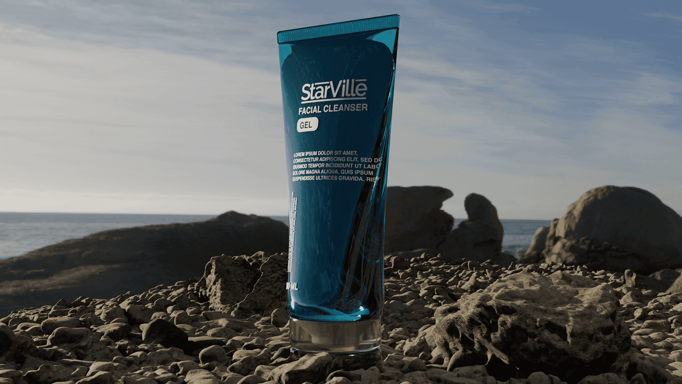 Photorealistic 3D render of Starville skincare product created in Blender